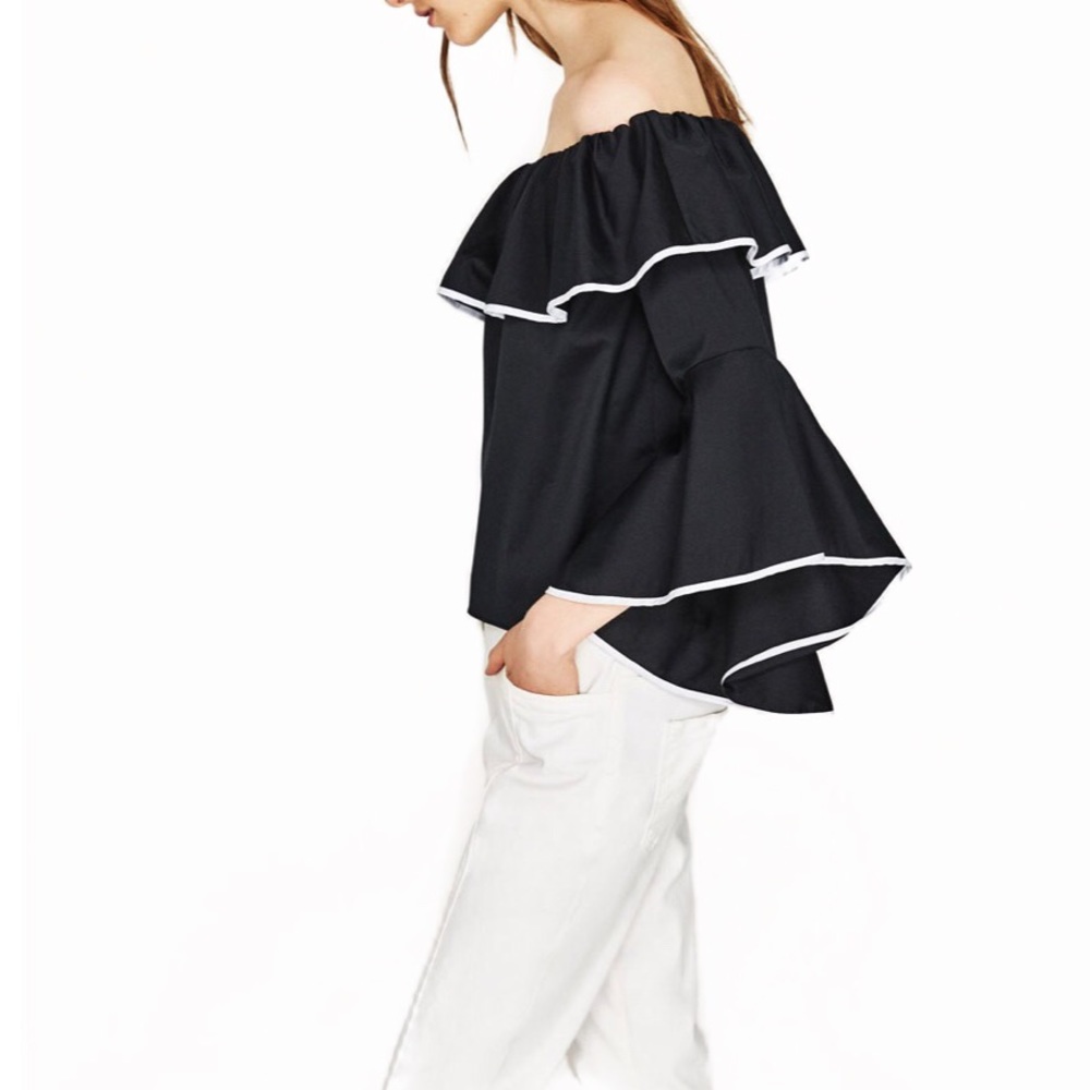 Zara Poplin Top With Frilled Sleeves 1 xs left